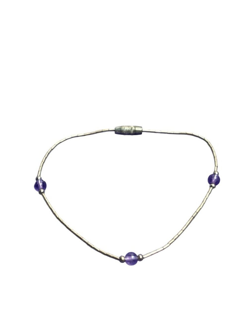 Vintage Silvertone Amethyst Stone Beaded Bracelet Barrel Clasp 6.75 inches